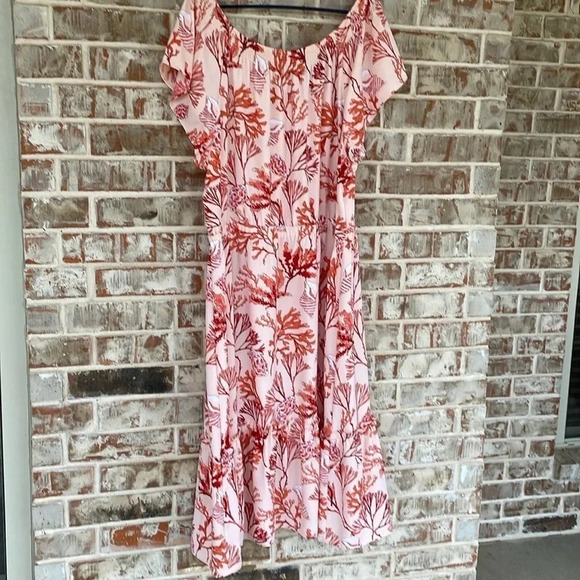 Liz Claiborne Peach Floral Peasant Boho Ruffled Dress - Picture 9 of 9